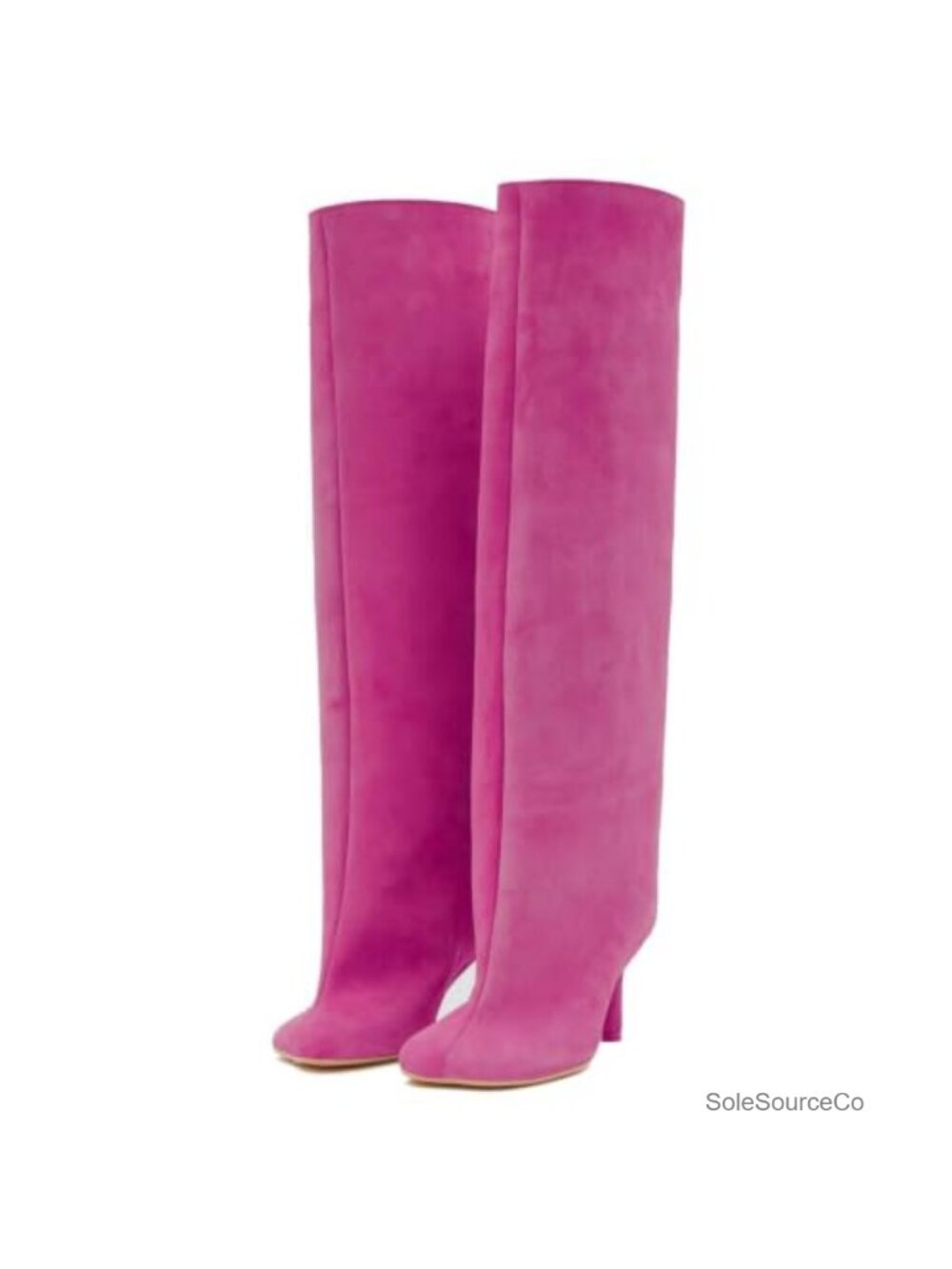 Suede Knee High Wide Calf Boots Square Toe Slouchy Fall Booties